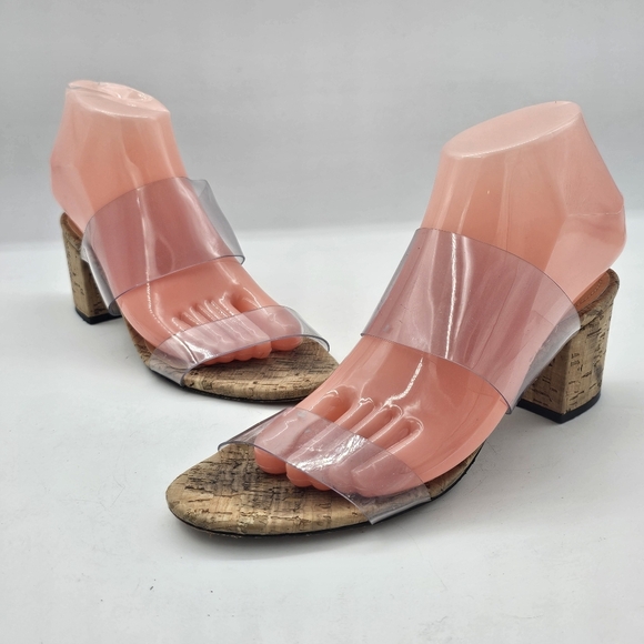 Schutz Victorie Clear Vinyl Cork Block Heel Sandal Women's 7.5 - Picture 9 of 11